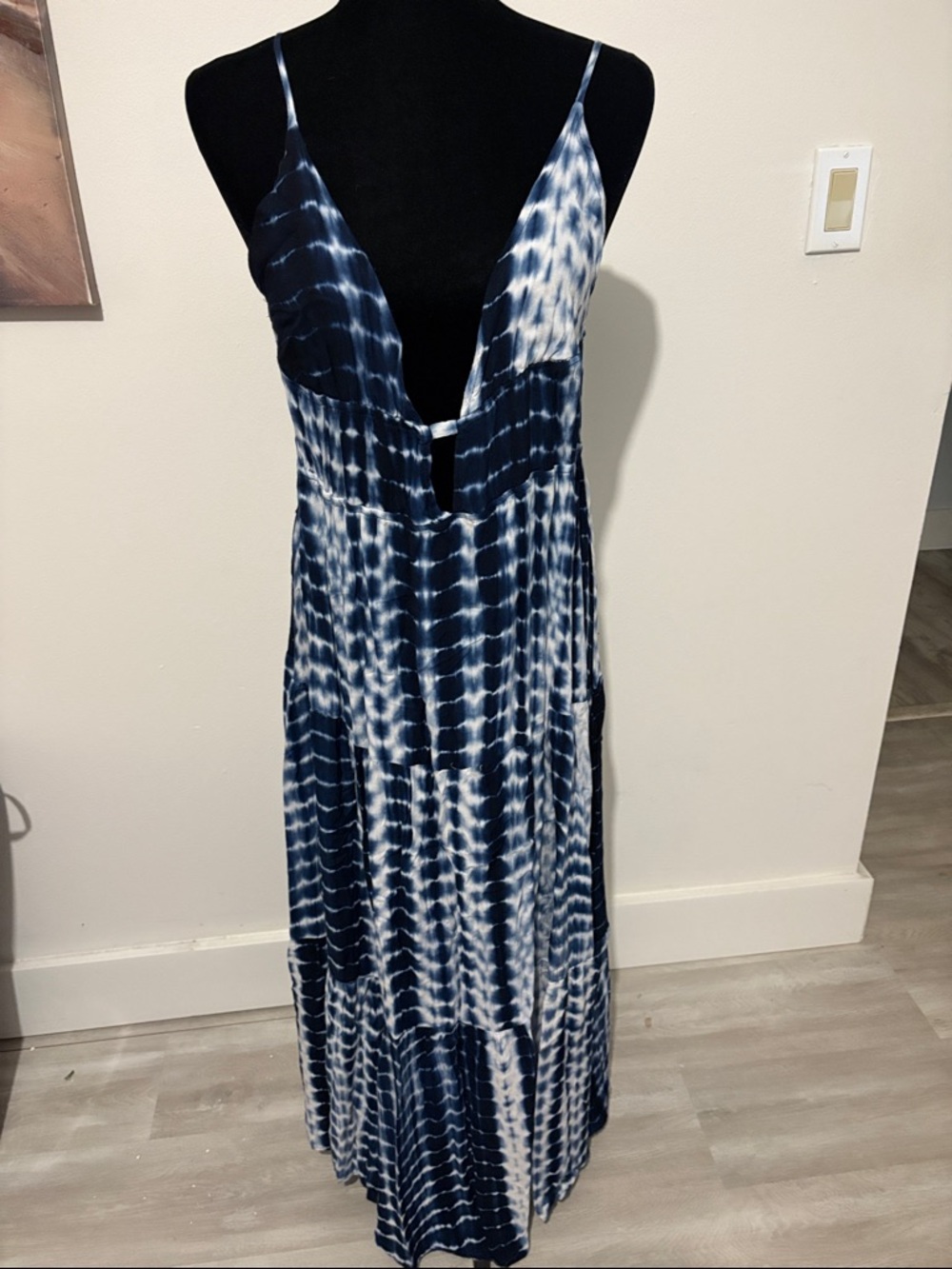 Tie-Dye Navy and White Maxi Dress